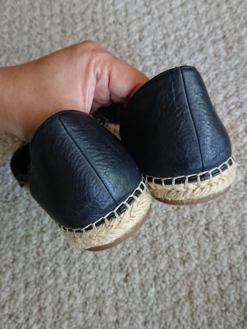Eileen Fisher Lee d'Orsay Black Leather Espadrille Flats size 7